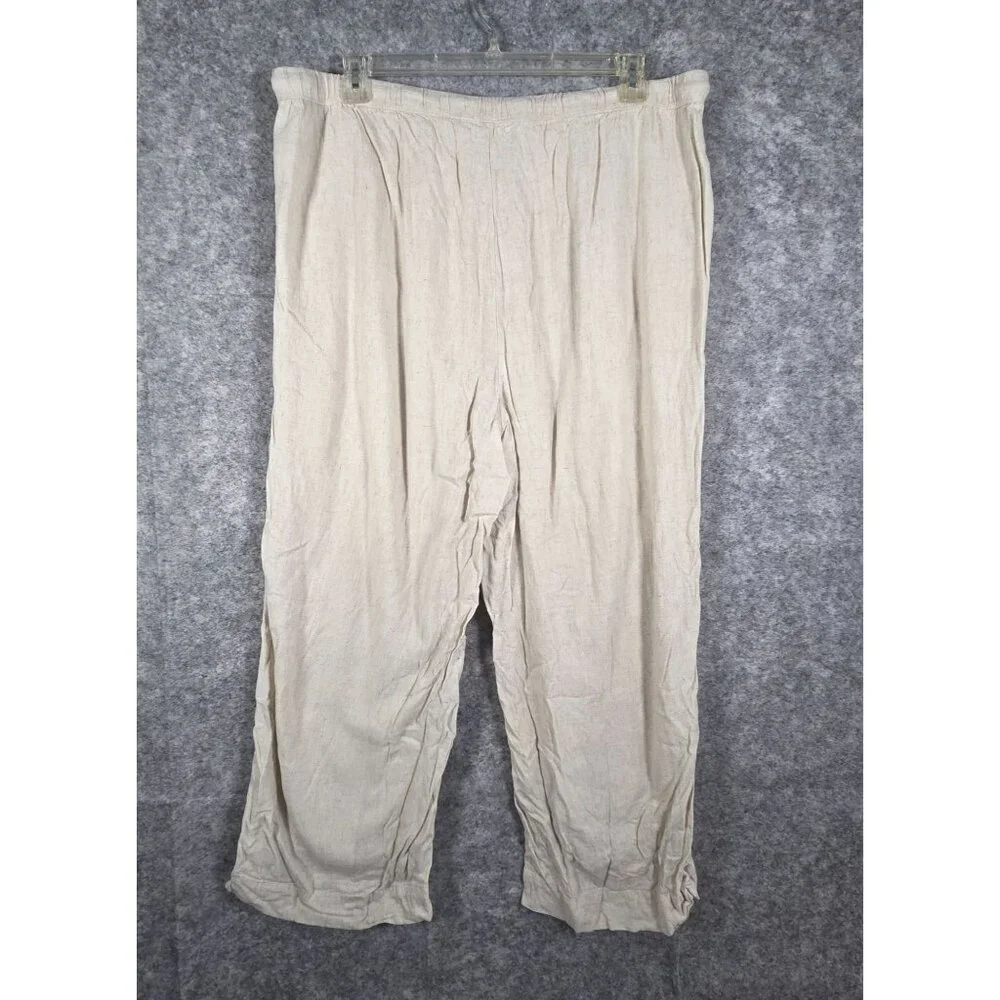 American Eagle Women's Linen Pants Beige Tan Elastic waistband Relaxed Size XXL - Picture 6 of 9